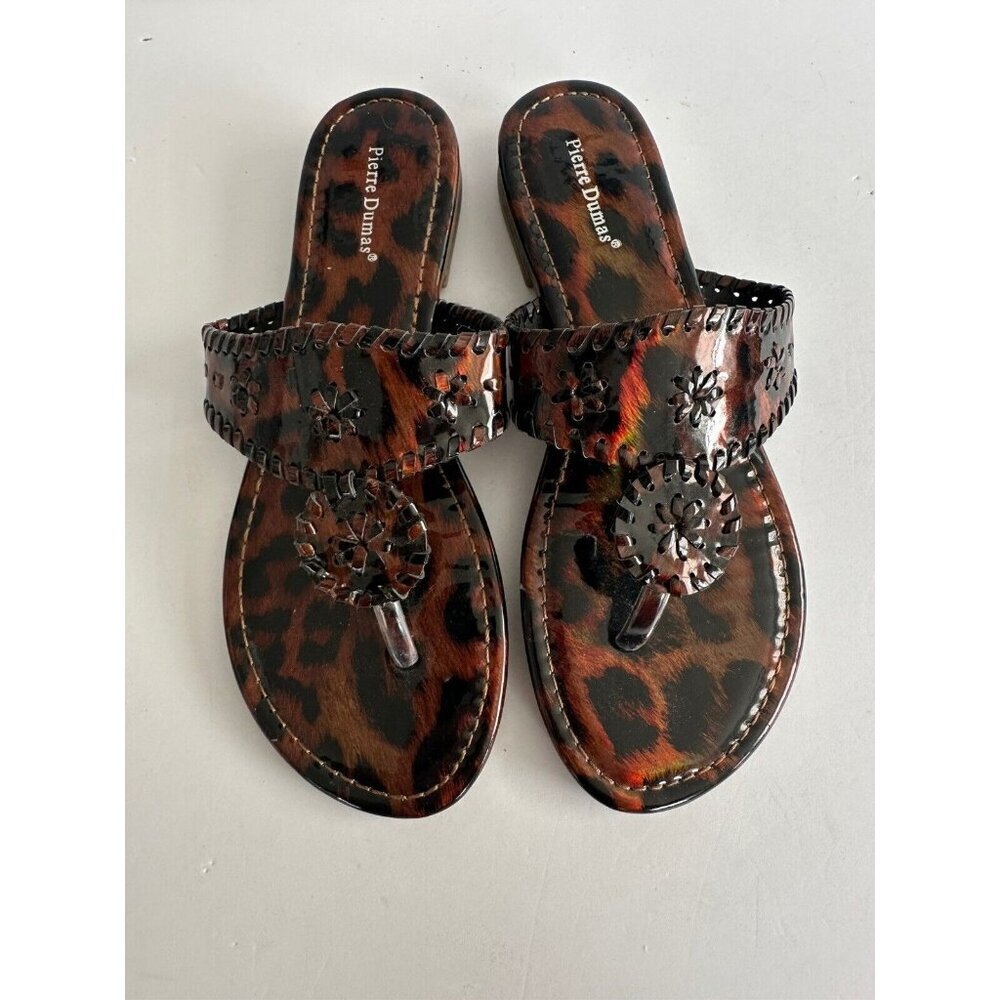 Pierre Dumas Womens Rosetta 20 Thong Sandals Size 8M Brown Animal Print Comfort